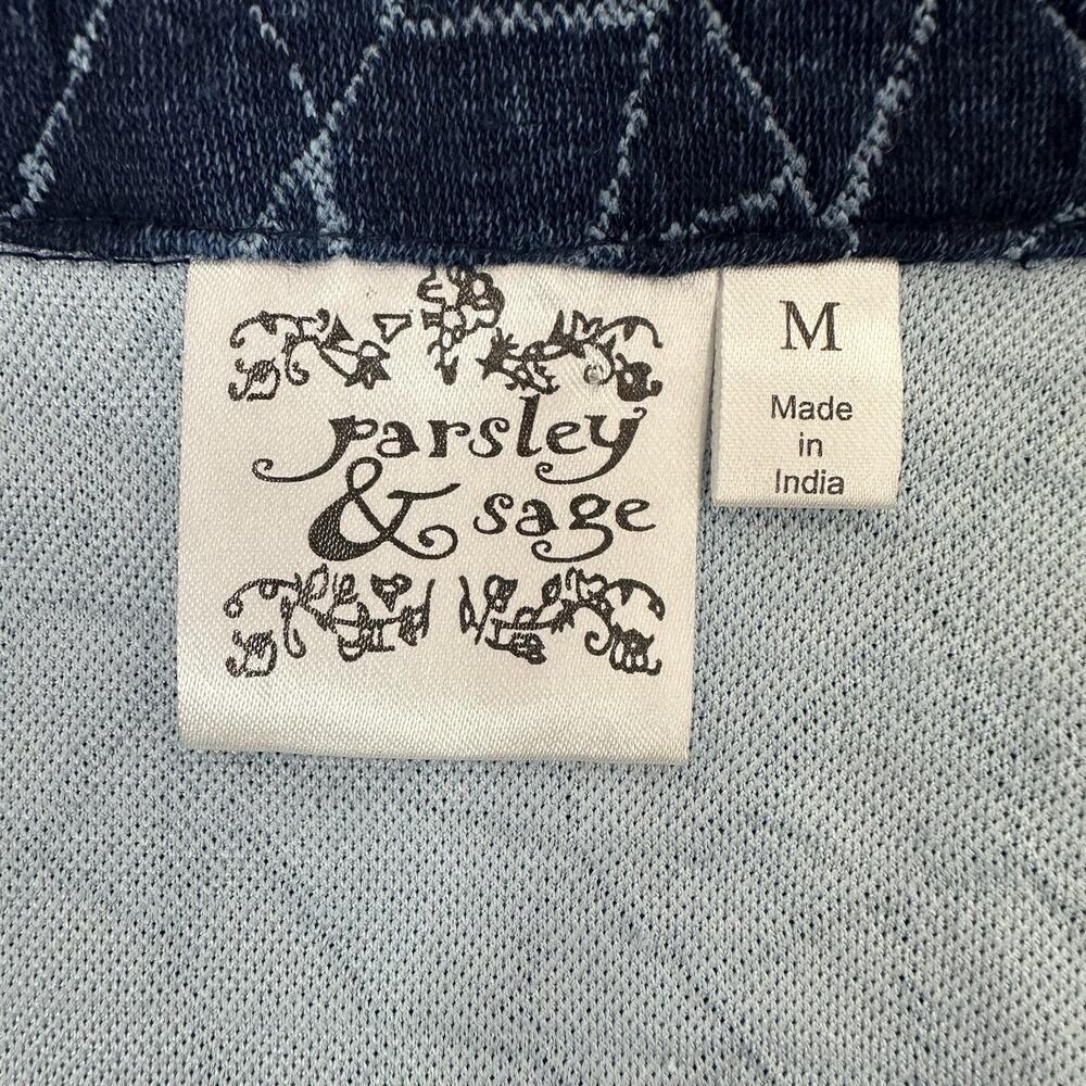 Parsley Sage Jacket Womens Medium Blue Knit Blazer Button Art Relaxed Stretch - Picture 6 of 12